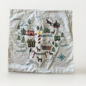 Pottery Barn Pillow North Pole Map Santas Village 20" Embroidered Beaded